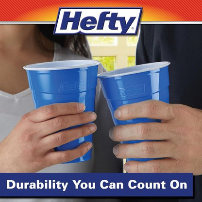 Hefty Party On Disposable Plastic Cups - Marine Blue, 18 Ounce, 120 Count for Easy Cleanup