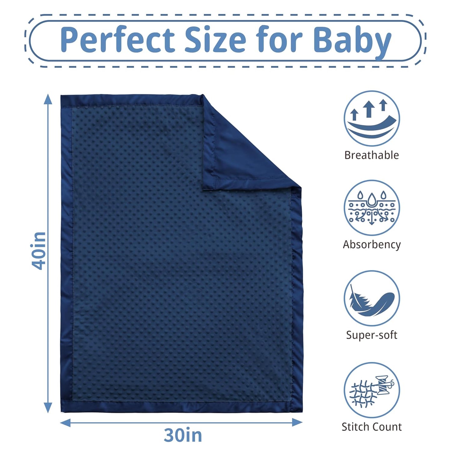 Pro Goleem Baby Soft Minky Dot Blanket - Silky Satin Backing | Navy Blue, 30" x 40" - Perfect Baby Gift