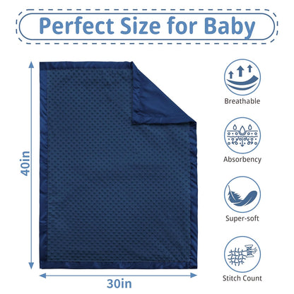 Pro Goleem Baby Soft Minky Dot Blanket - Silky Satin Backing | Navy Blue, 30" x 40" - Perfect Baby Gift