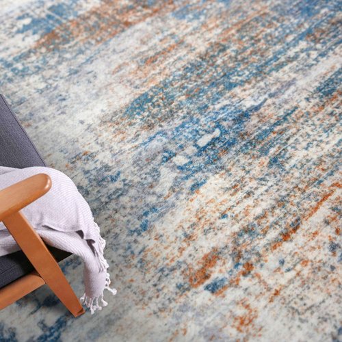 IOHOUZE Abstract Runner Rug 3x10 Ft Washable Runners for Hallways, Non Slip Kitchen Runner Printed Faux Wool Entryway Runner Indoor, Modern Abstract Floor Carpet for Hall Bedroom, Blue Rust