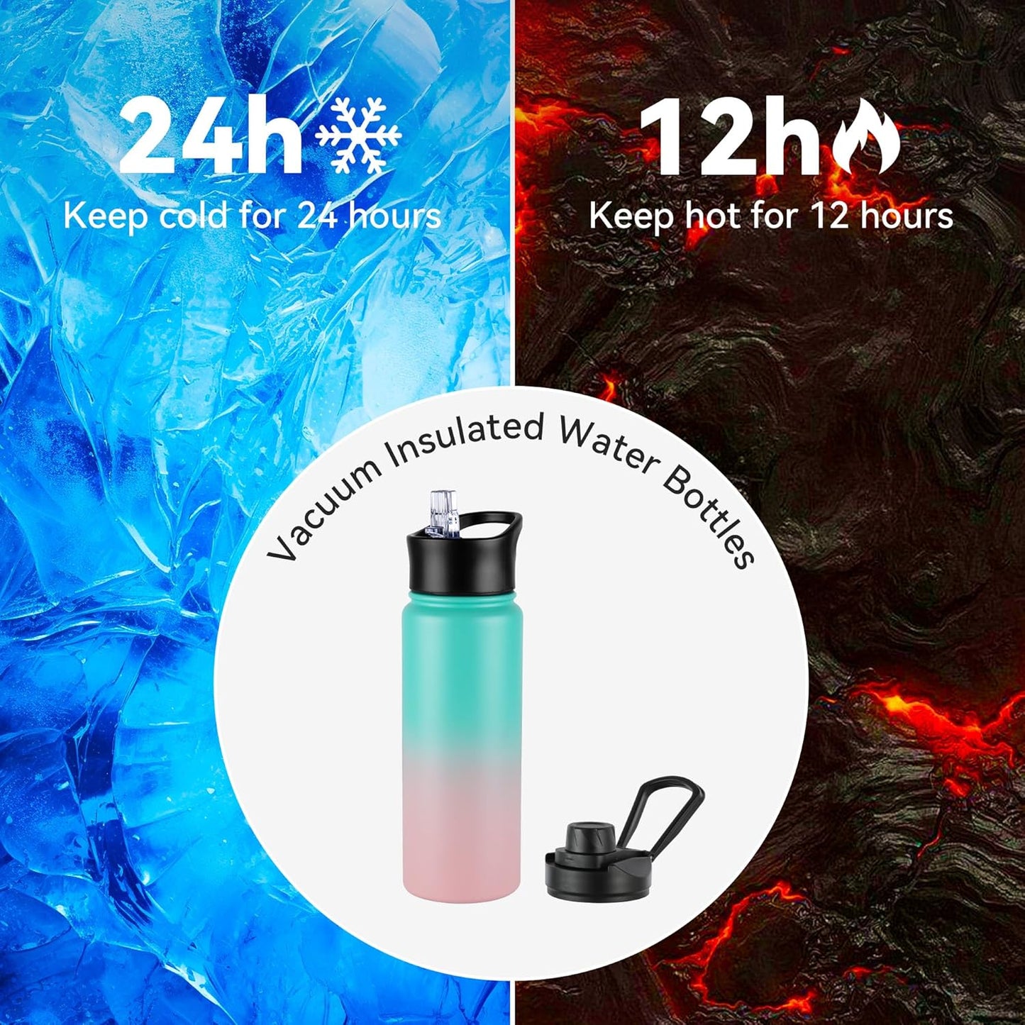 Skiennix 24oz Insulated Water Bottle - Stainless Steel with Straw Lid | Double Wall Vacuum for Hiking & Camping, Bubble Gum
