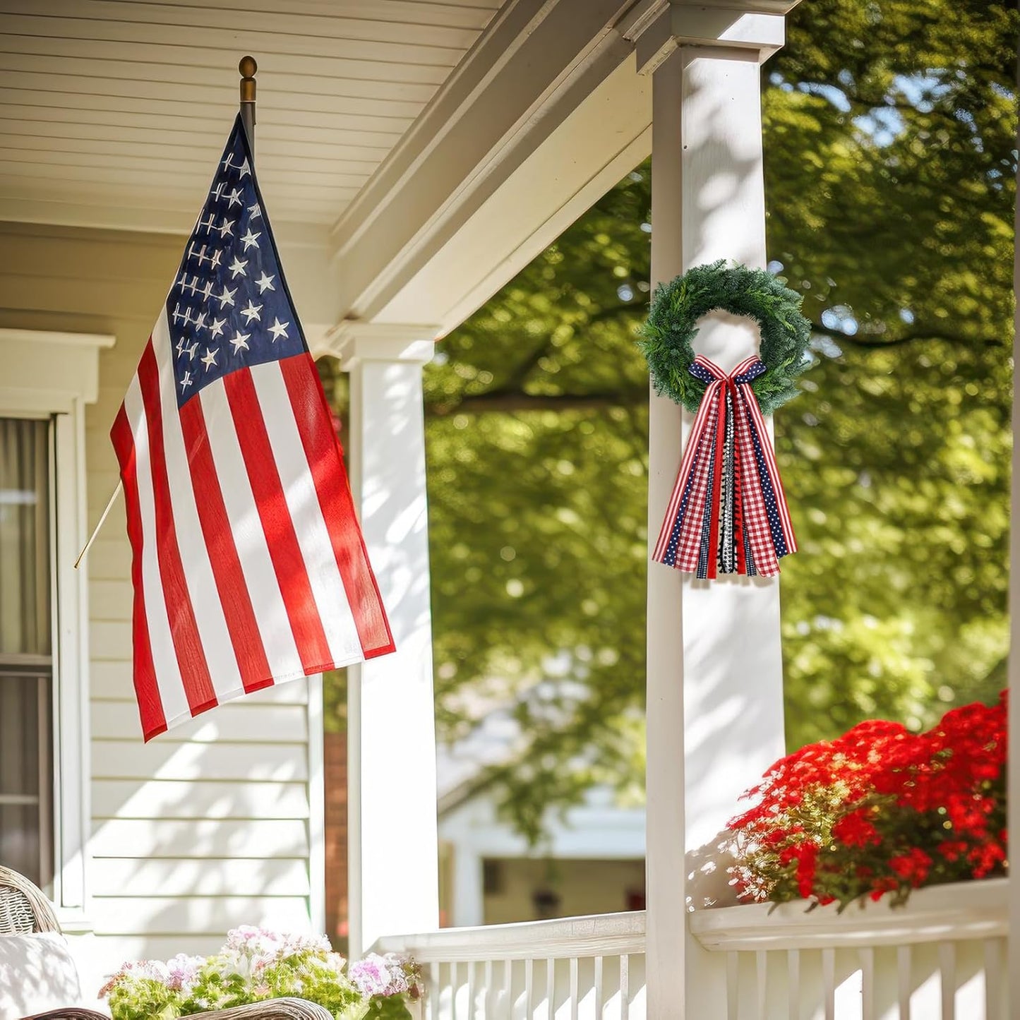 Riceshoot Patriotic 4th of July Wreath - Large Red, White & Blue Bow for Indoor/Outdoor Decor