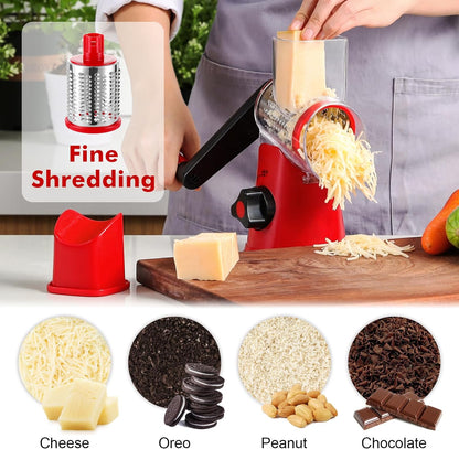 Skiennix Rotary Cheese Grater - Fast Vegetable Slicer with 3 Drum Blades | Efficient Kitchen Tool