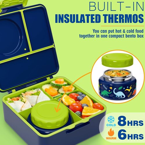 Fimibuke Kids Bento Lunch Box - Leakproof & Insulated 8.5OZ Food Jar | BPA-Free, Dishwasher Safe, 3-4 Compartments