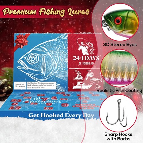 Fishing Advent Calendar 2025 - 24+1 Lures Set with Mystery Surprises | Perfect Gift for Men and Boys