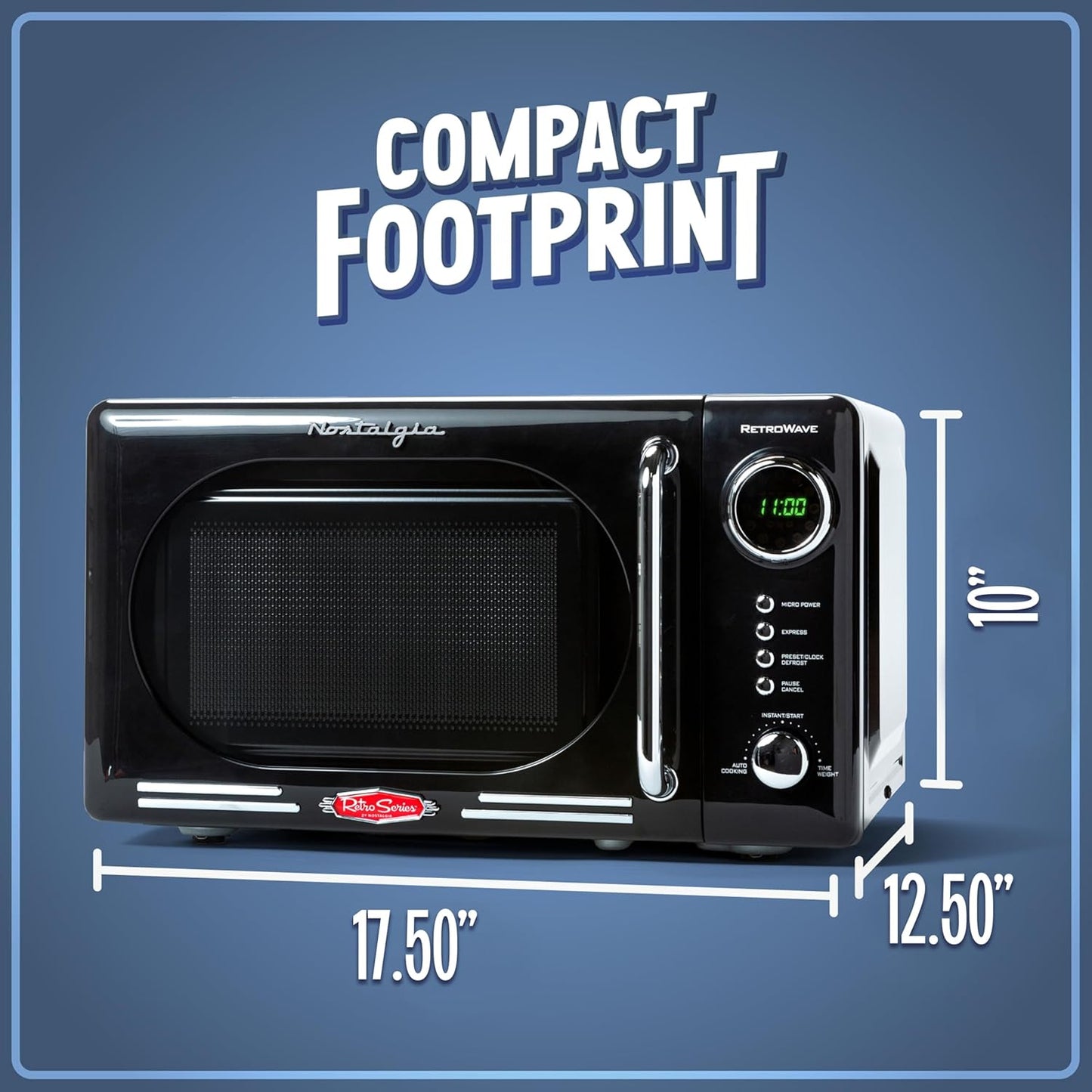 Nostalgia Retro Microwave Oven - 0.7 Cu. Ft. 700-Watts with LED Display & Child Lock | Black