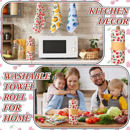 Redbaker 30 Pcs Reusable Paper Towels Rolls Towels Bulk Kitchen Washable Paperless Cloth Cotton Hand Napkins with Cardboard Reusable Napkins for Kitchen Bathroom (Fruit Design)