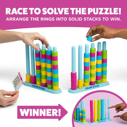Relatable Color Stack Challenge - Fast-Paced Color Matching Puzzle Game for Parties | Includes 2 Stack Racks, 50 Cards, 80 Rings