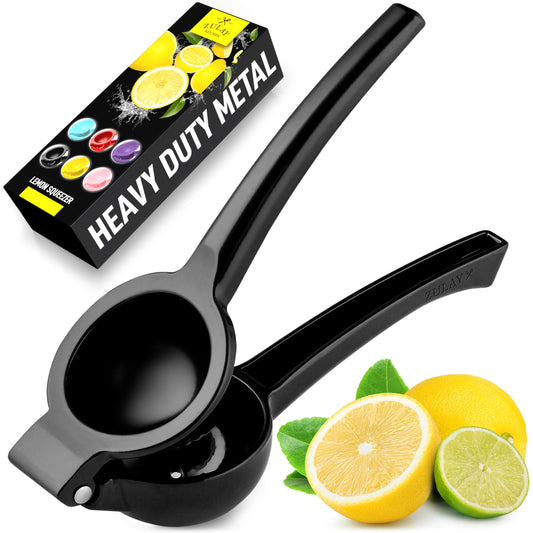 Zulay Premium Quality Metal Lemon Squeezer, Citrus Juicer, Manual Press for Extracting the Most Juice Possible - Black