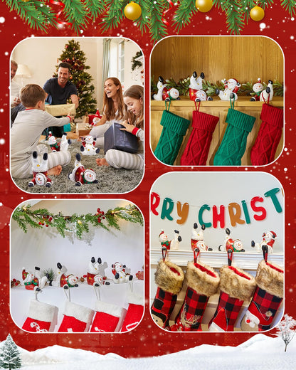 Minetom Christmas Stocking Holders for Mantle Set of 4, 3D Resin Snowman Figurines Stocking Hangers, Home Xmas Decorations for Fireplace Mantel Table Garland
