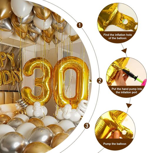 30th Birthday Decorations - Gold Number 30 Balloons for Memorable Celebrations | Perfect for Parties