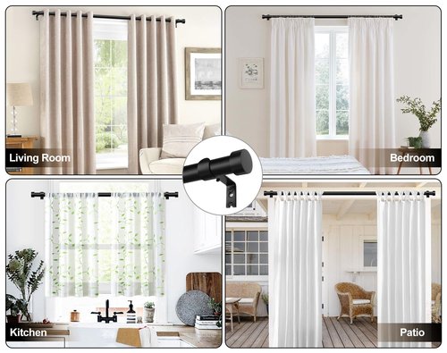 KAMANINA Black Curtain Rod 32 to 144 Inch (2.6-12 Feet), 1 Inch Heavy Duty Curtain Rods for Windows, Modern Adjustable Drapery Rods with End Cap (32"-144")
