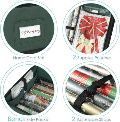Hearth & Harbor Wrapping Paper Storage Container - Tear-Proof Christmas Bag for 36 Rolls | Green