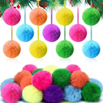 Neon Faux Fur Christmas Ball Ornaments 48 Pcs 3.1in - ShinyRelief Variation: Neon
