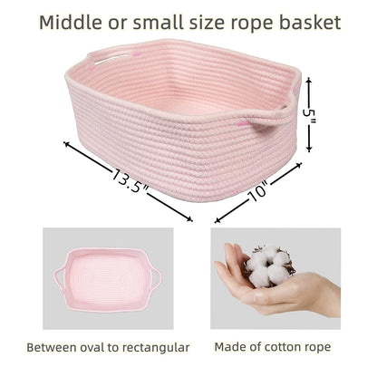 Skiennix Woven Cotton Rope Storage Basket - Decorative Pet Toy Organizer | Light Pink, Small Size