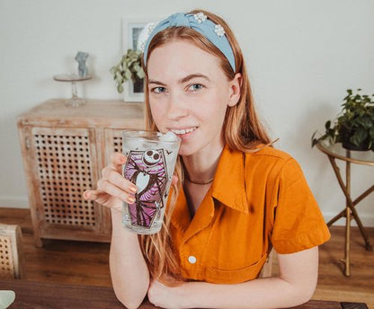 Disney The Nightmare Before Christmas Jack & Sally 16-Ounce Pint Glasses, Set of 4 | Traditional Beer Mug Glassware For Liquor, Beverages, Pub Drinks | Home Barware Decor, Kitchen Essentials