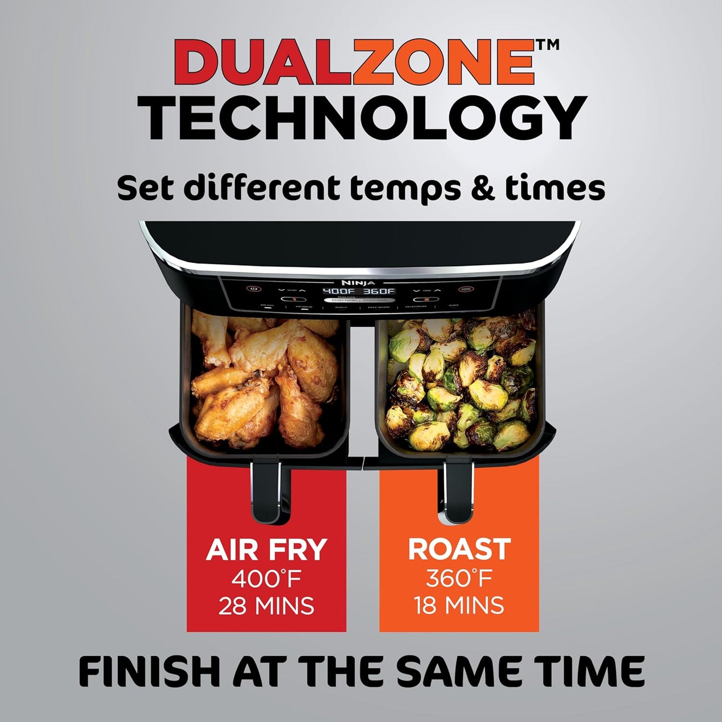 Ninja Foodi Air Fryer - 6-in-1 10-QT DualZone Baskets | Smart Finish for Cooking Two Foods | XL Capacity | Black | DZ302