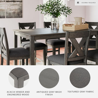 Signature Design by Ashley Caitbrook Casual Dining Table & Upholstered Bar Stools Set - 7 Pieces in Gray