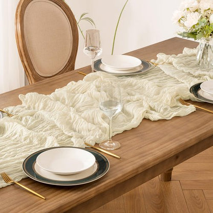 ButterMelt 4 Pack Beige 10ft Cheesecloth Table Runner, Boho 35x120 Inch Long, Gauze Table Runner Decor for Baby Shower Bridal Shower or Wedding Party