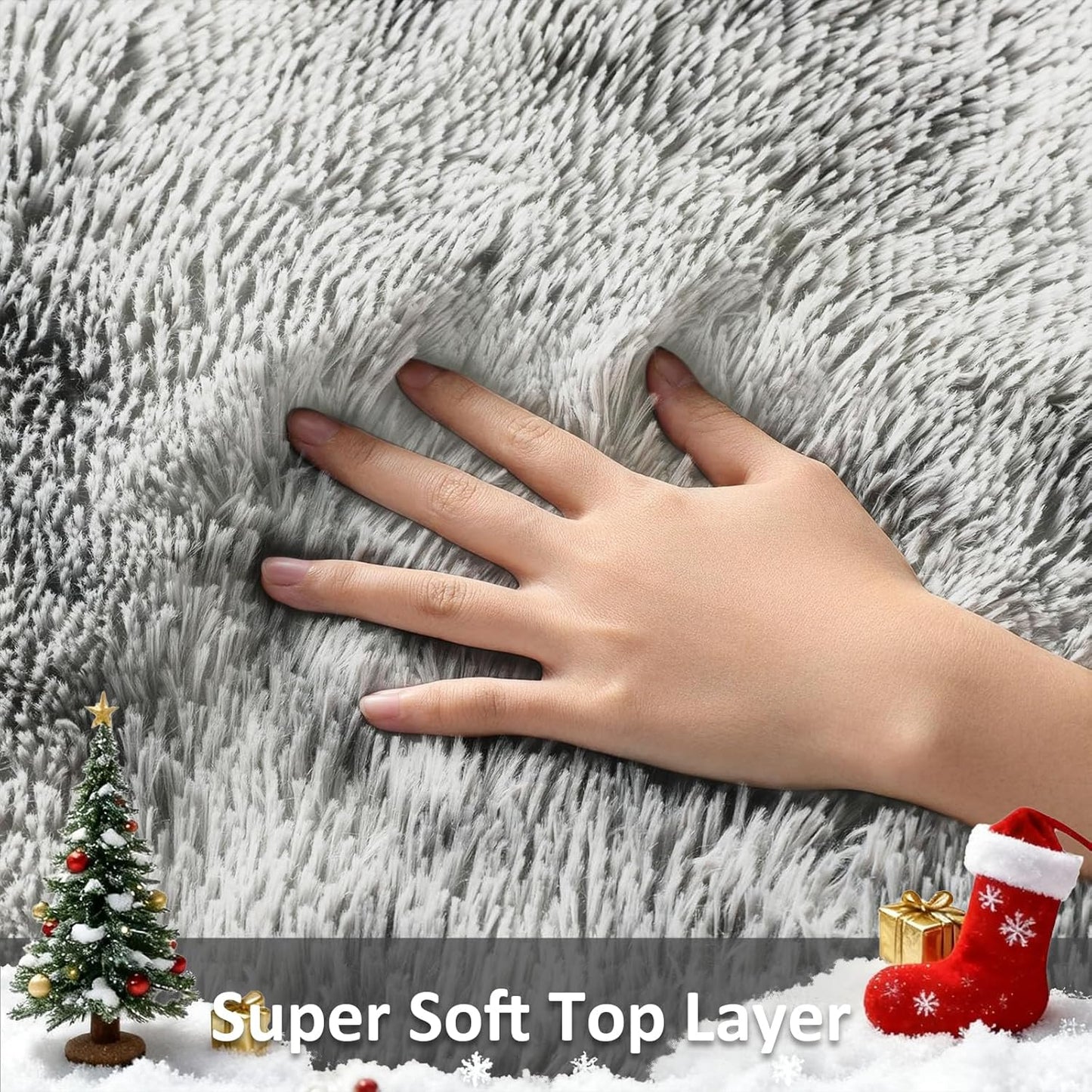 Ophanie Tie-Dyed Grey & White Area Rug - Large 8x10 Shag Carpet for Living Room & Nursery Decor