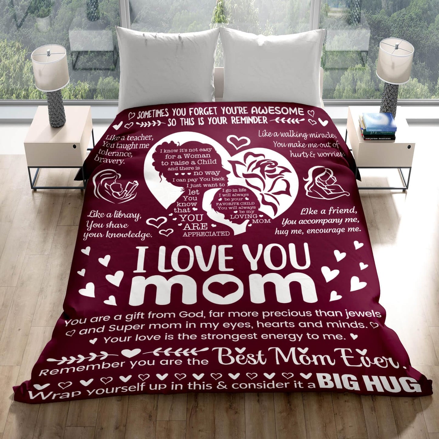 Mom Blankets for Mother from Daughter & Son,I Love You,Mom Blanket, Warm Soft Blankets for Dear Mom, Gifts for Mom Birthday50 x 70" (Burgundy)