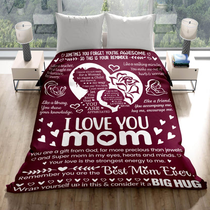 Mom Blankets for Mother from Daughter & Son,I Love You,Mom Blanket, Warm Soft Blankets for Dear Mom, Gifts for Mom Birthday50 x 70" (Burgundy)