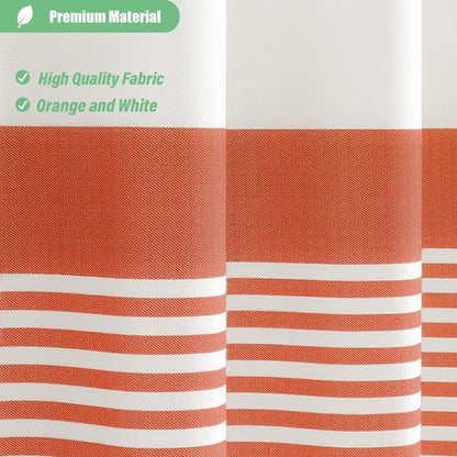 Dynamene Orange Fabric Shower Curtain, Farmhouse Boho Striped Tassel Shower Curtain for Bathroom, Bohemian Textured Cloth Shower Curtain Set with Hook, Water Repellent, Wrinkle Free, 72x72