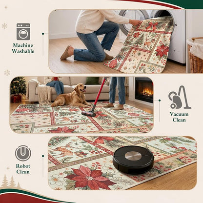 2x3 Christmas Entryway Rug - Boho Patchwork, Washable Beige 2' x 3' (Variation: Beige)