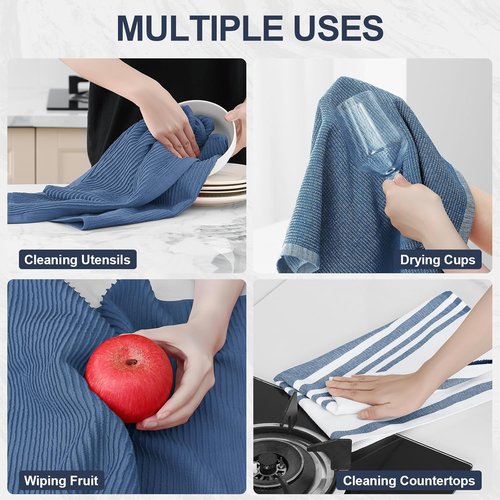 Homaxy Premium Kitchen Towels - Soft & Absorbent 380 GSM Cotton Dish Towels | 6 Pack, Navy Blue (18” x 28”)