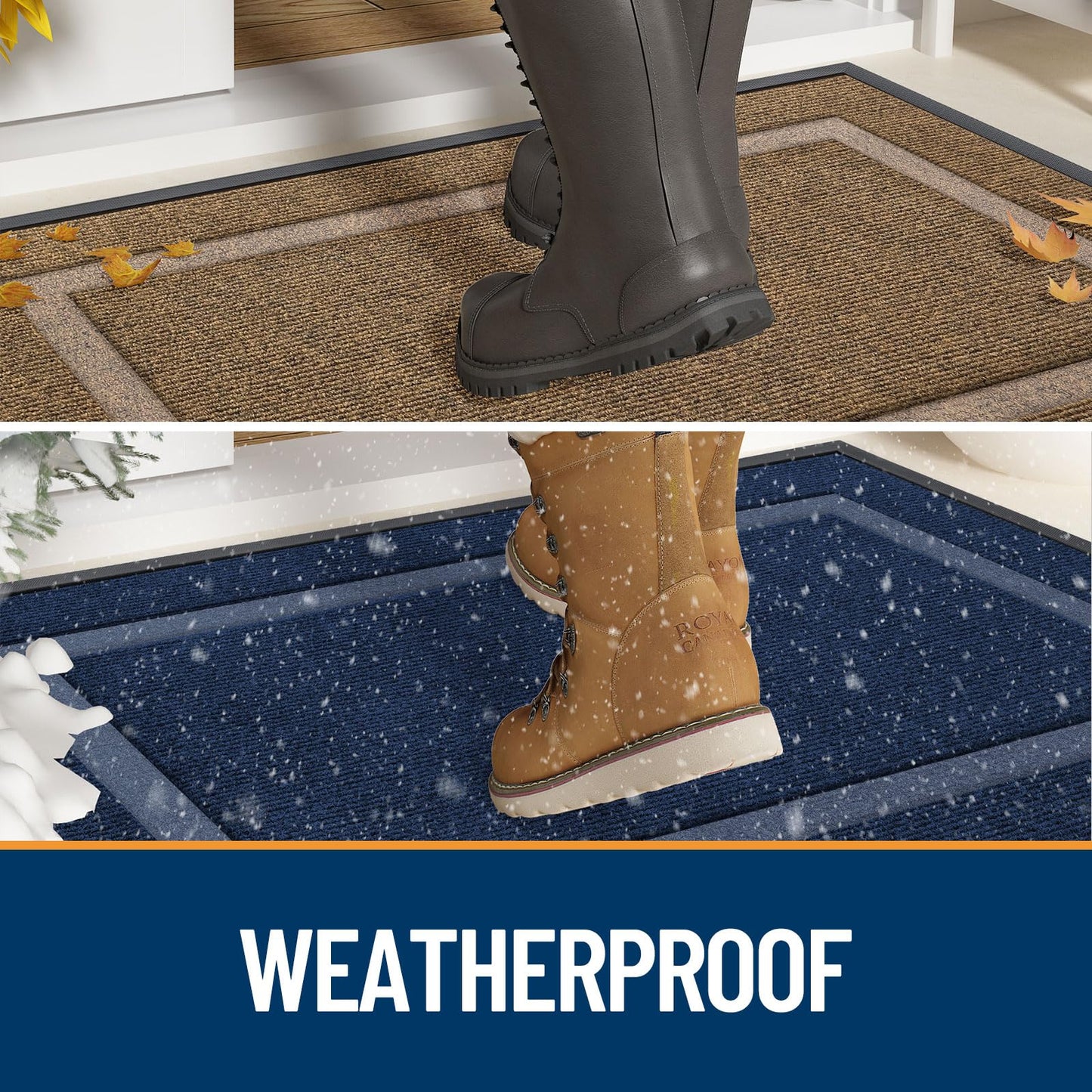 OLANLY Front Door Mat Indoor Outdoor Entrance, Waterproof All-Season, All-Weather Doormat, Sturdy Natural Rubber, Fade Resistant, Low Profile, Easy Clean Patio Porch Entryway Mat, 36x24, Blue