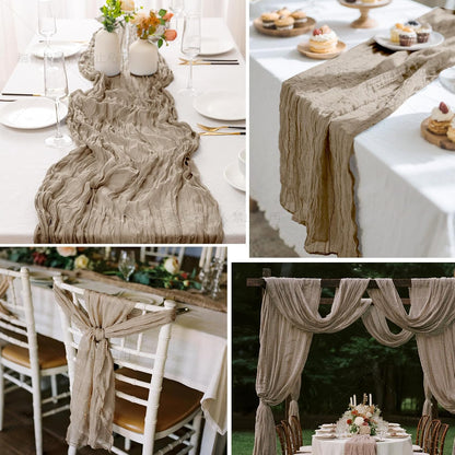 Skiennix Nude Cheesecloth Table Runner - 120 Inch Boho Rustic Decor for Weddings & Parties
