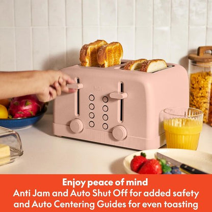 Bella 4 Slice Toaster - 6 Setting Shade Control with Reheat & Cancel | Removable Crumb Tray, Blossom Color
