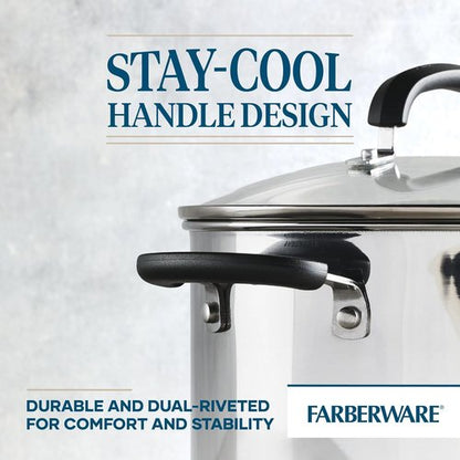 Farberware Brilliance 8 Quart Stainless Steel Stockpot - Induction Ready with Glass Lid, Dishwasher Safe