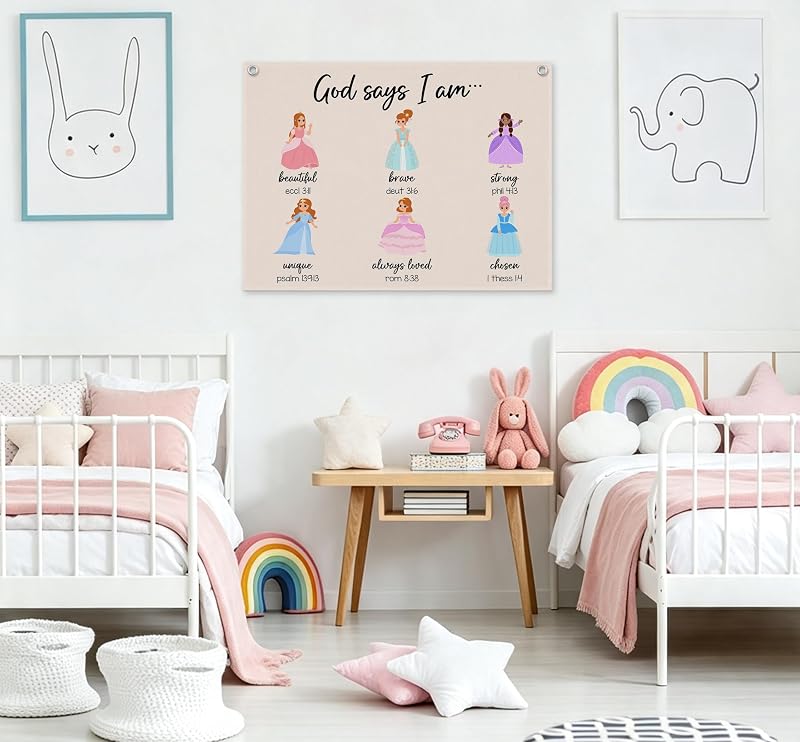 Says I Am Princess Banner Wall Decor for Girls Room - Hanging Flag with Bible Verse, 20x28 in (Variation of THIS listing: Says I Am-1)