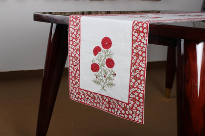Red and Green Buta Hand Block Print 100% Cotton Table Runner 16x90 Inches - Ridhi
