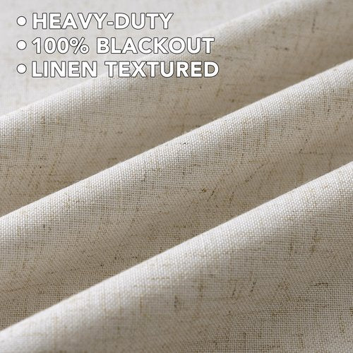 H.VERSAILTEX Linen Curtains 100% Blackout Curtains for Bedroom 108 inch Long Full Light Blocking Nature Linen Blended Window Curtains for Living Room Nickel Grommet (2 Panels, Heathered Linen)