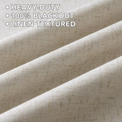 H.VERSAILTEX Linen Curtains 100% Blackout Curtains for Bedroom 108 inch Long Full Light Blocking Nature Linen Blended Window Curtains for Living Room Nickel Grommet (2 Panels, Heathered Linen)