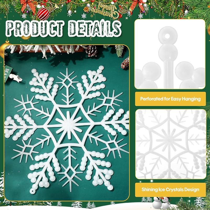 Lineshading 6 Pcs Giant Snowflake Ornaments 22'' - White, Weatherproof Outdoor Decor