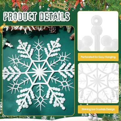 Lineshading 6 Pcs Giant Snowflake Ornaments 22'' - White, Weatherproof Outdoor Decor