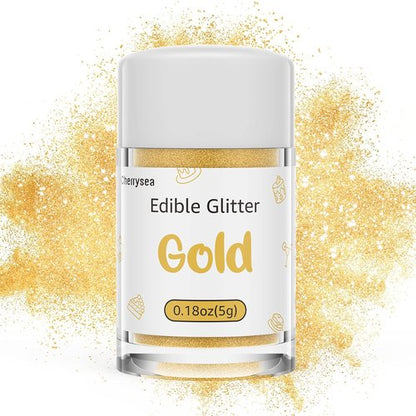 Edible Glitter - Gold Drink Glitter Dust for Food, Cupcakes, Cookies & Beverages | Kosher Halal Certified