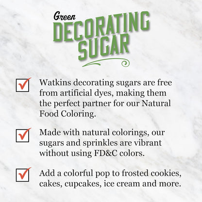 Watkins Green Decorating Sugar - Non-GMO & Kosher, No Artificial Dyes | 4.2 Ounce Pack