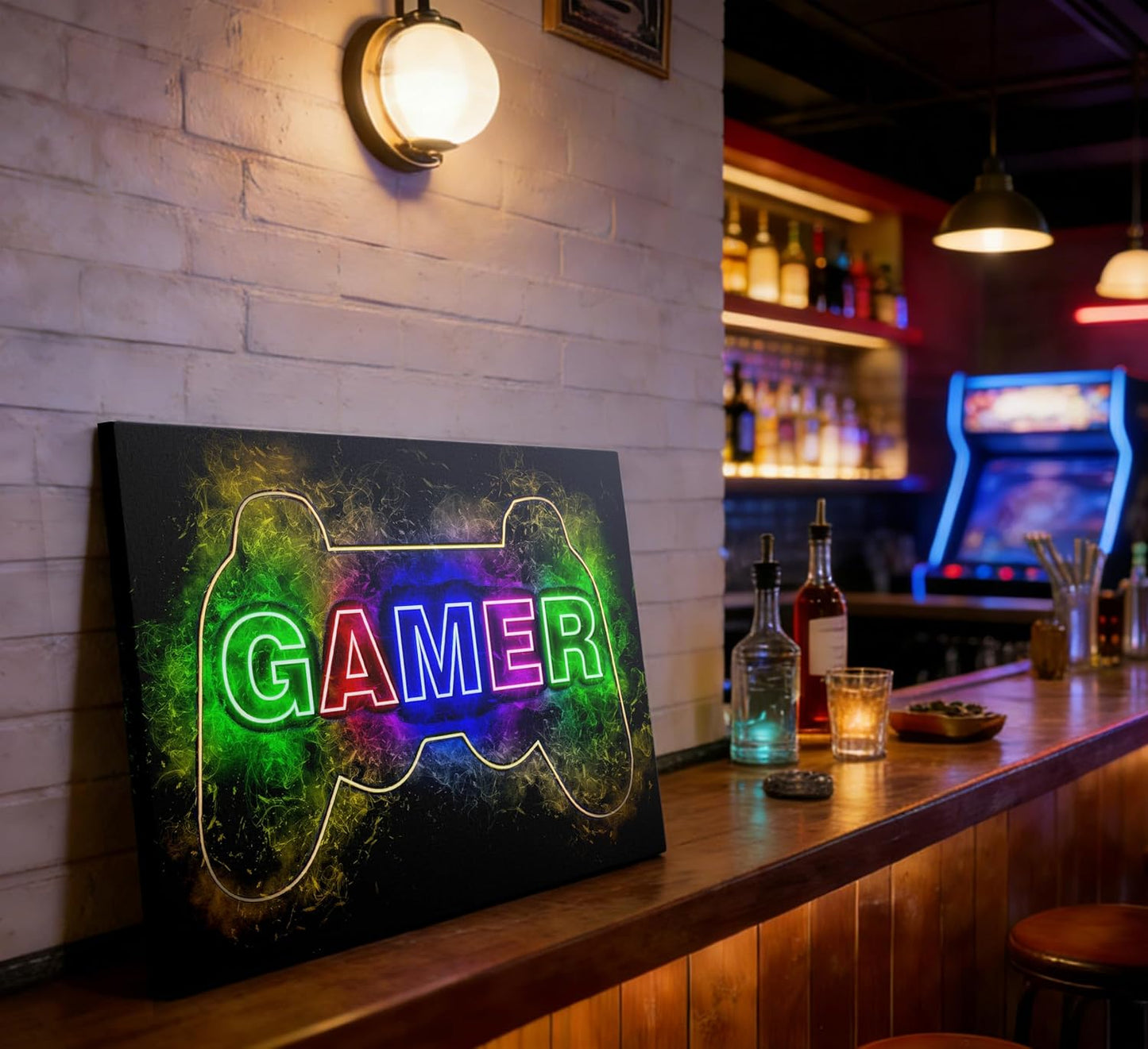 Skiennix Colorful Neon Gamepad Canvas Wall Art - Vibrant Video Gamer Poster for Teen Boys Room | 12 x 16 Inch