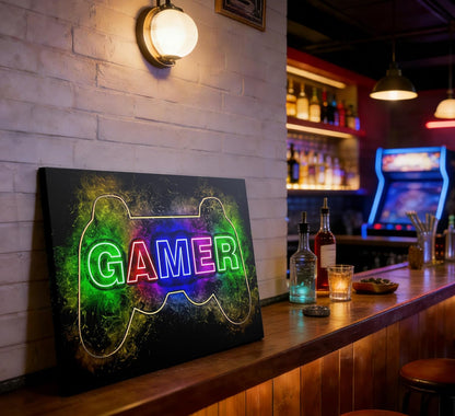 Skiennix Colorful Neon Gamepad Canvas Wall Art - Vibrant Video Gamer Poster for Teen Boys Room | 12 x 16 Inch