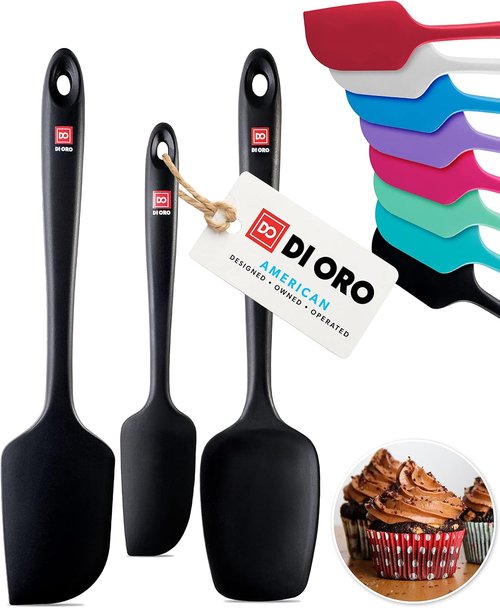 DI ORO Silicone Spatula Set - Heat-Resistant Rubber Kitchen Spatulas for Baking & Cooking - 600°F, BPA Free (3pc, Black)