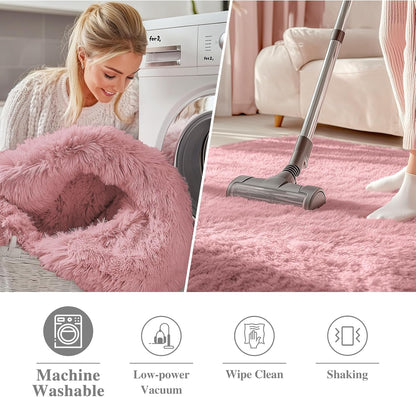OLANLY Round Area Rug - Soft Pale Pink Shaggy Carpet, Machine Washable, 2 ft Circle for Bedroom & Nursery Decor