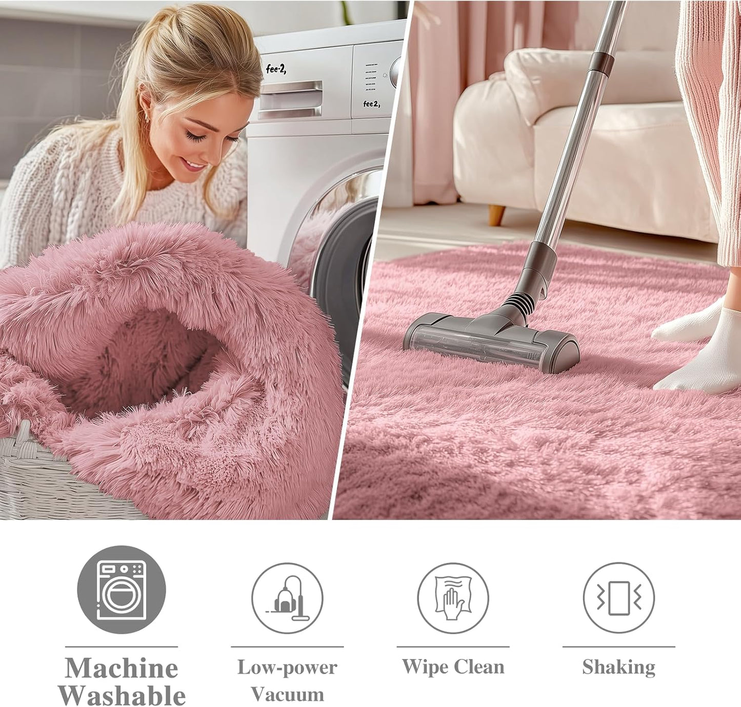 OLANLY Round Pink Area Rug - Soft, Fluffy, Machine Washable 9 ft Circle Carpet for Bedroom & Nursery Decor