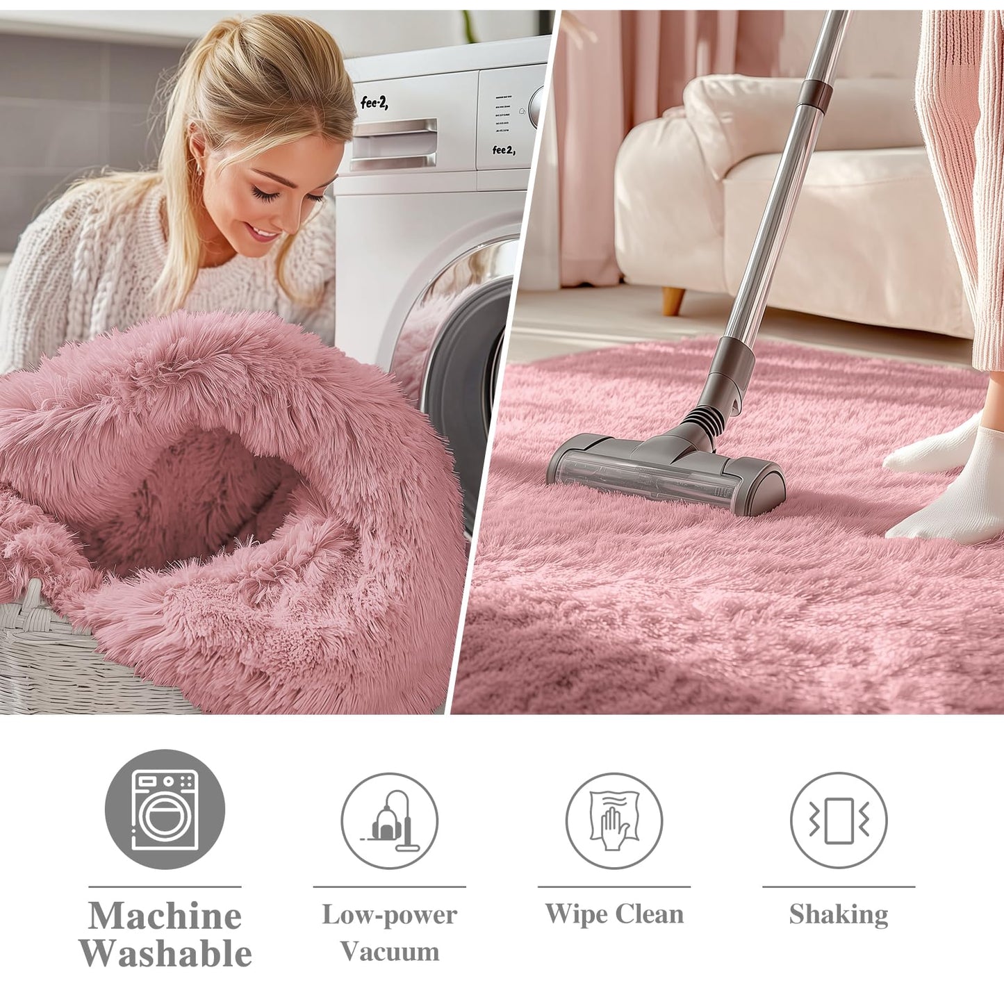 OLANLY Pale Pink Round Rugs for Bedroom - Machine Washable, 7 ft Circle Area Rugs for Living Room, Soft and Fluffy Shaggy Carpet for Teen Girls and Boys, Nursery Rooms, Dorms, Home Decor Aesthetic