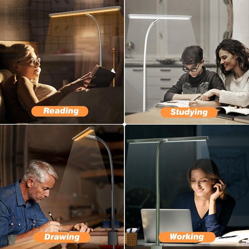 Airlonv LED Desk Lamp - Eye-Caring Adjustable Gooseneck Light with Stepless Dimming | Black, 10W USB Adapter