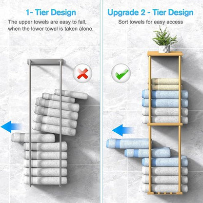 Liuoud Towel Rack - Wall-Mounted Vertical Towel Storage Organizer with Shelf | Holds 6 Large Bath Sheets - Gold