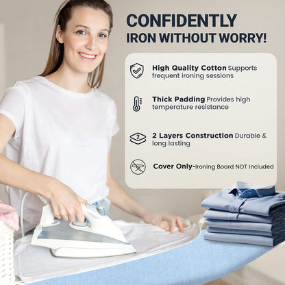 UniSimp Ironing Board Cover and Pad 18"x54" Extra Thick Natural Cotton, Scorch and Stain Resistant Iron Board Cover, Extra Large Iron Board Cover with Fasteners Heavy Duty Heatproof Elastic Edge Blue